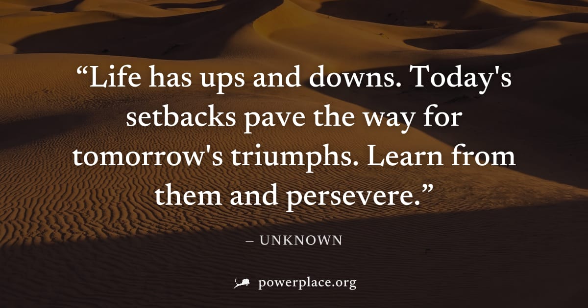 "Life has ups and downs. Today's setbacks pave the way for tomorrow's triumphs. Learn from them and persevere." — Unknown