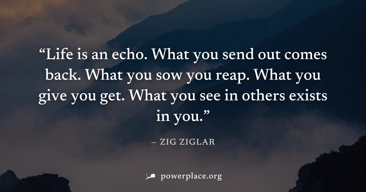 "Life is an echo. What you send out comes back. What you sow you reap. What you give you get. What you see in others exists in you." — Zig Ziglar