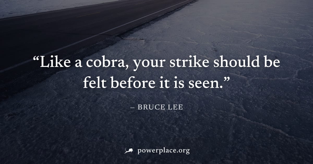 "Like a cobra, your strike should be felt before it is seen." — Bruce Lee