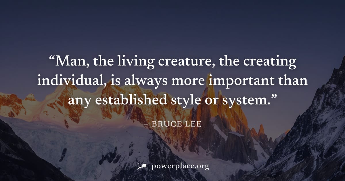 "Man, the living creature, the creating individual, is always more important than any established style or system." — Bruce Lee