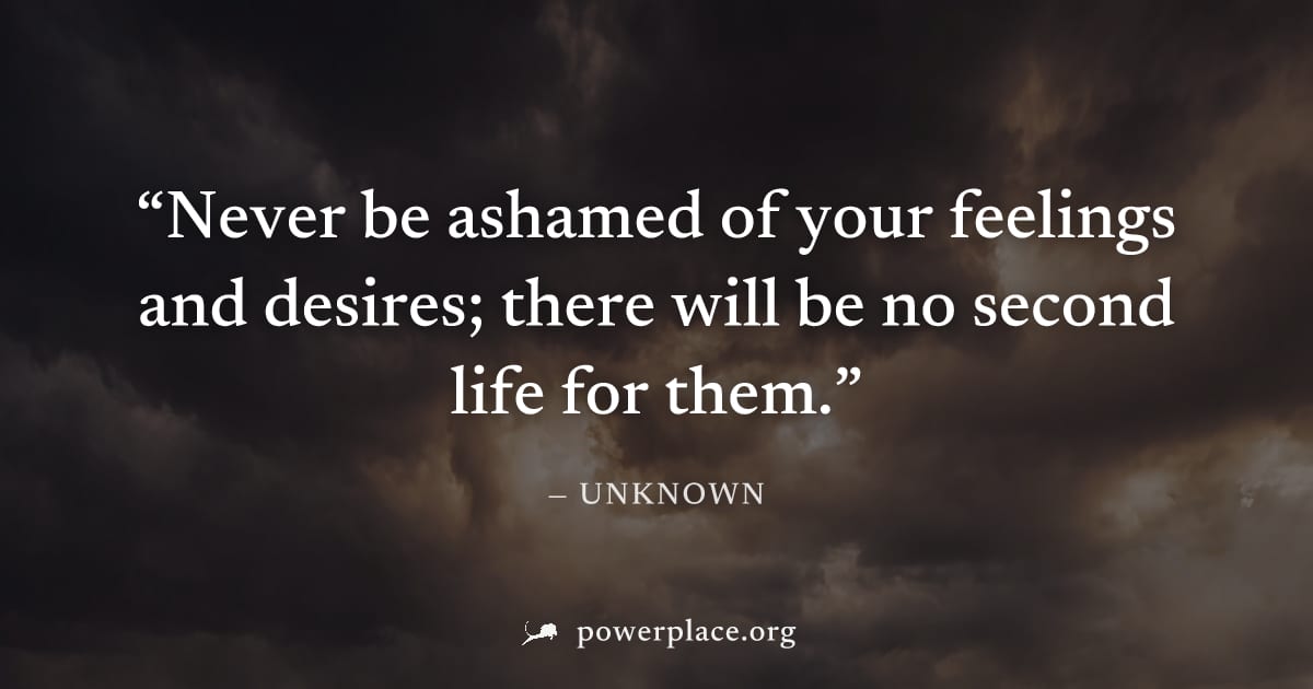 "Never be ashamed of your feelings and desires; there will be no second life for them." — Unknown