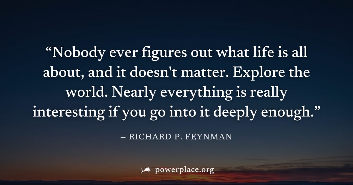 "Nobody ever figures out what life is all about, and it doesn't matter. Explore the world. Nearly everything is really interesting if you go into it deeply enough." — Richard P. Feynman
