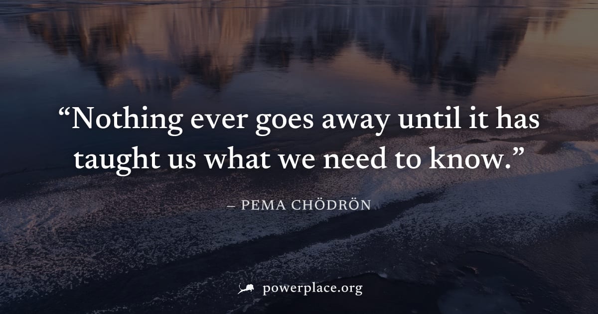 "Nothing ever goes away until it has taught us what we need to know." — Pema Chödrön