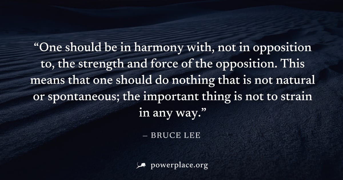 "One should be in harmony with, not in opposition to, the strength and force of the opposition. This means that one should do nothing that is not natural or spontaneous; the important thing is not to 