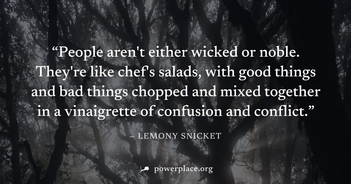 "People aren't either wicked or noble. They're like chef's salads, with good things and bad things chopped and mixed together in a vinaigrette of confusion and conflict." — Lemony Snicket