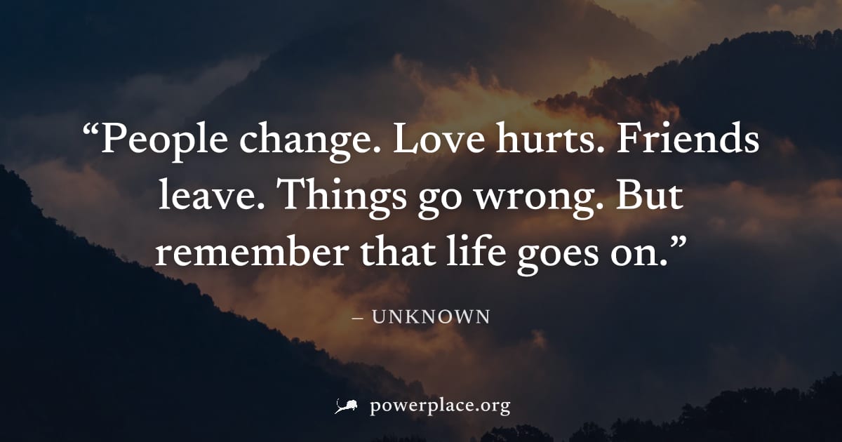 "People change. Love hurts. Friends leave. Things go wrong. But remember that life goes on." — Unknown