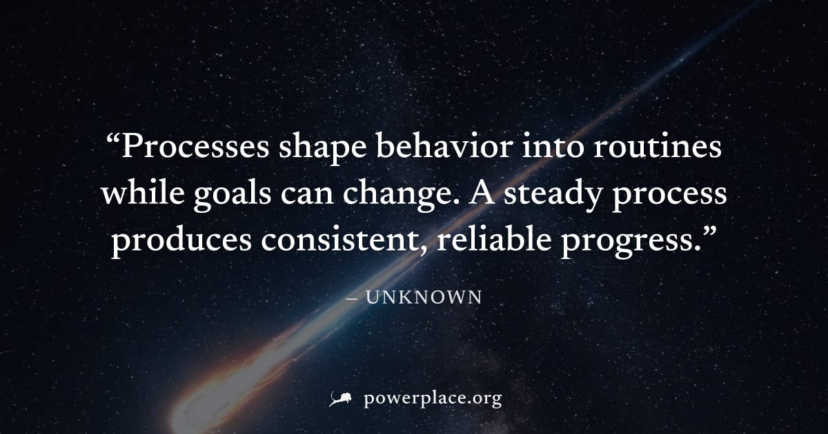 "Processes shape behavior into routines while goals can change. A steady process produces consistent, reliable progress." — Unknown