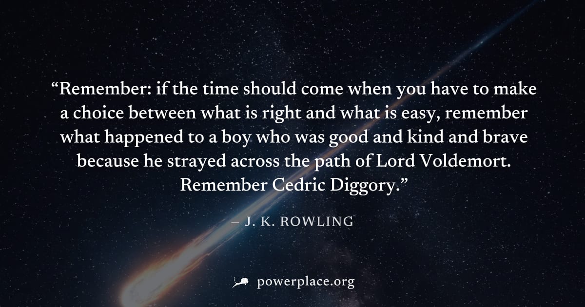 "Remember: if the time should come when you have to make a choice between what is right and what is easy, remember what happened to a boy who was good and kind and brave because he strayed across the 