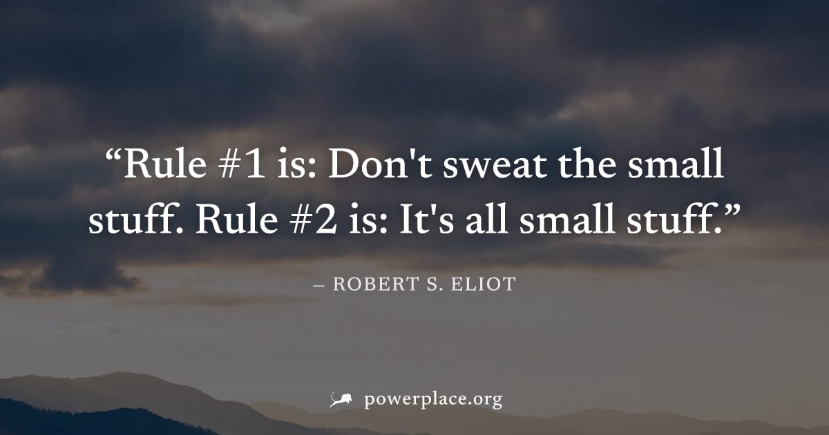 "Rule #1 is: Don't sweat the small stuff. Rule #2 is: It's all small stuff." — Robert S. Eliot