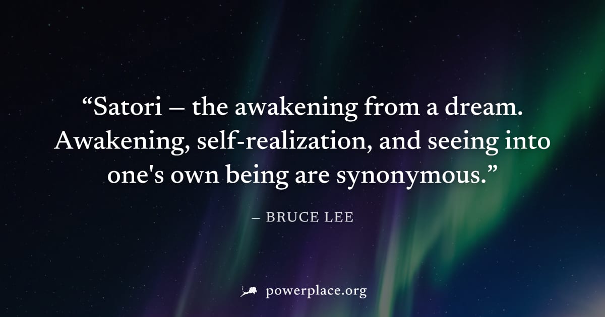 "Satori — the awakening from a dream. Awakening, self-realization, and seeing into one's own being are synonymous." — Bruce Lee