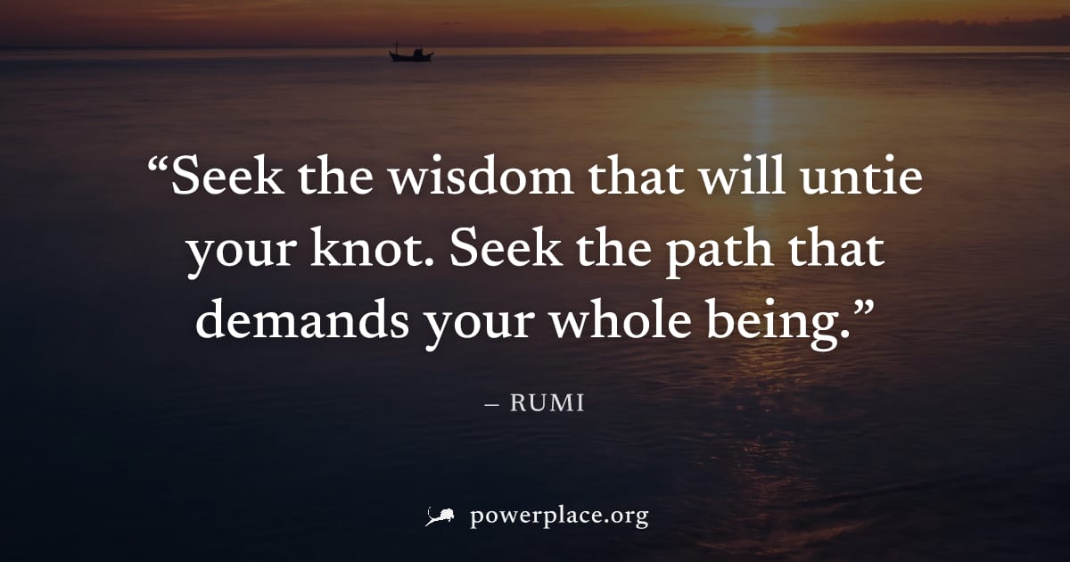 "Seek the wisdom that will untie your knot. Seek the path that demands your whole being." — Rumi