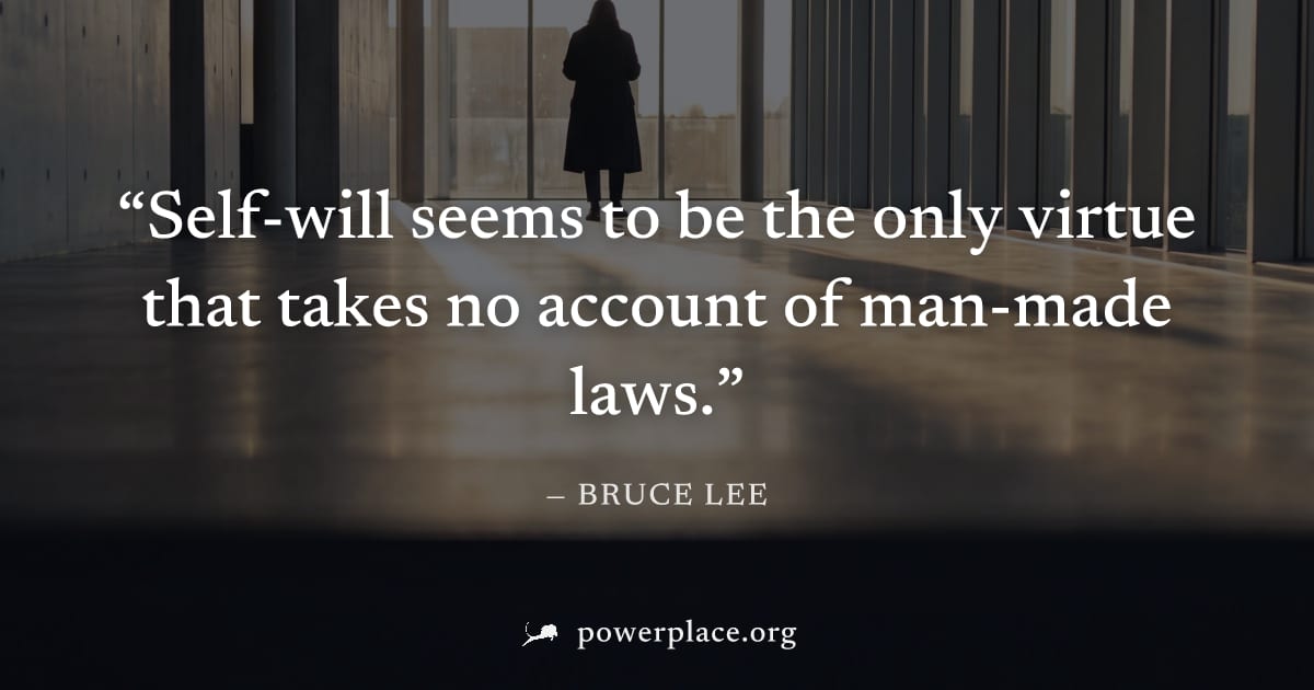 "Self-will seems to be the only virtue that takes no account of man-made laws." — Bruce Lee