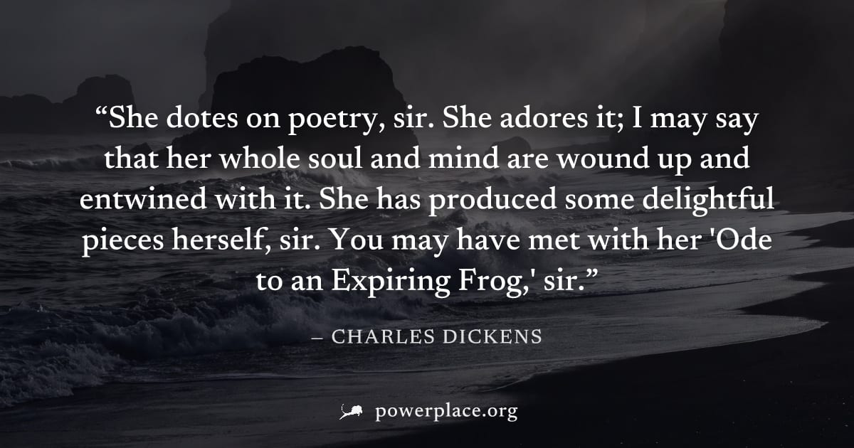 "She dotes on poetry, sir. She adores it; I may say that her whole soul and mind are wound up and entwined with it. She has produced some delightful pieces herself, sir. You may have met with her 'Ode