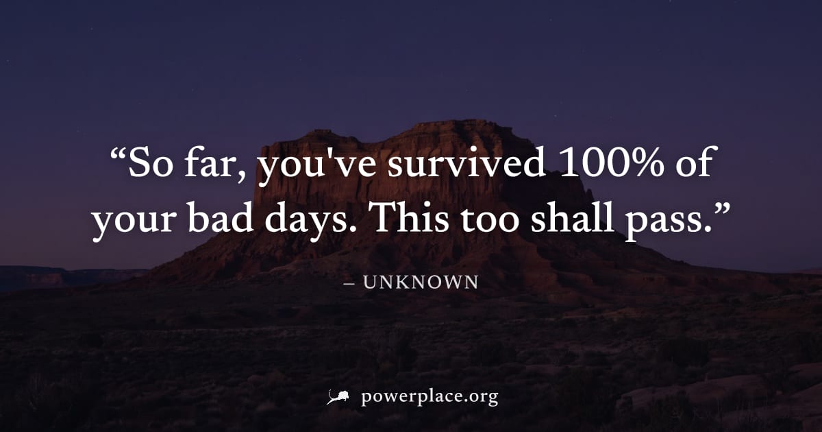 "So far, you've survived 100% of your bad days. This too shall pass." — Unknown