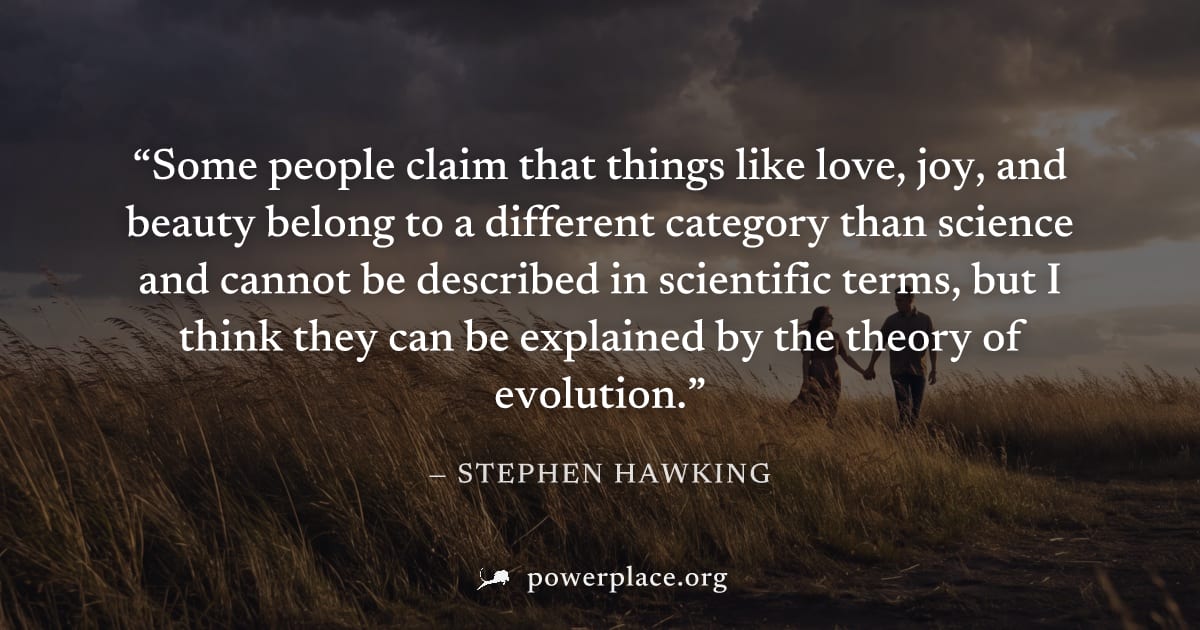 "Some people claim that things like love, joy, and beauty belong to a different category than science and cannot be described in scientific terms, but I think they can be explained by the theory of ev