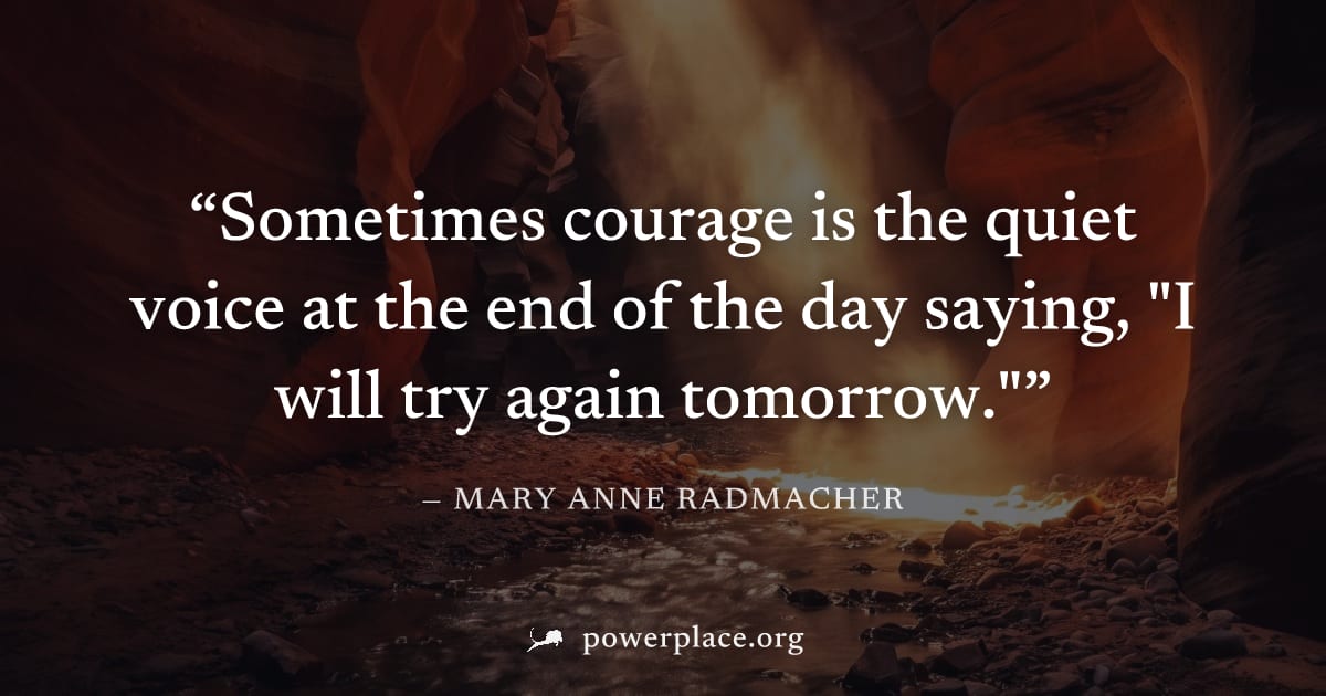 "Sometimes courage is the quiet voice at the end of the day saying, "I will try again tomorrow."" — Mary Anne Radmacher