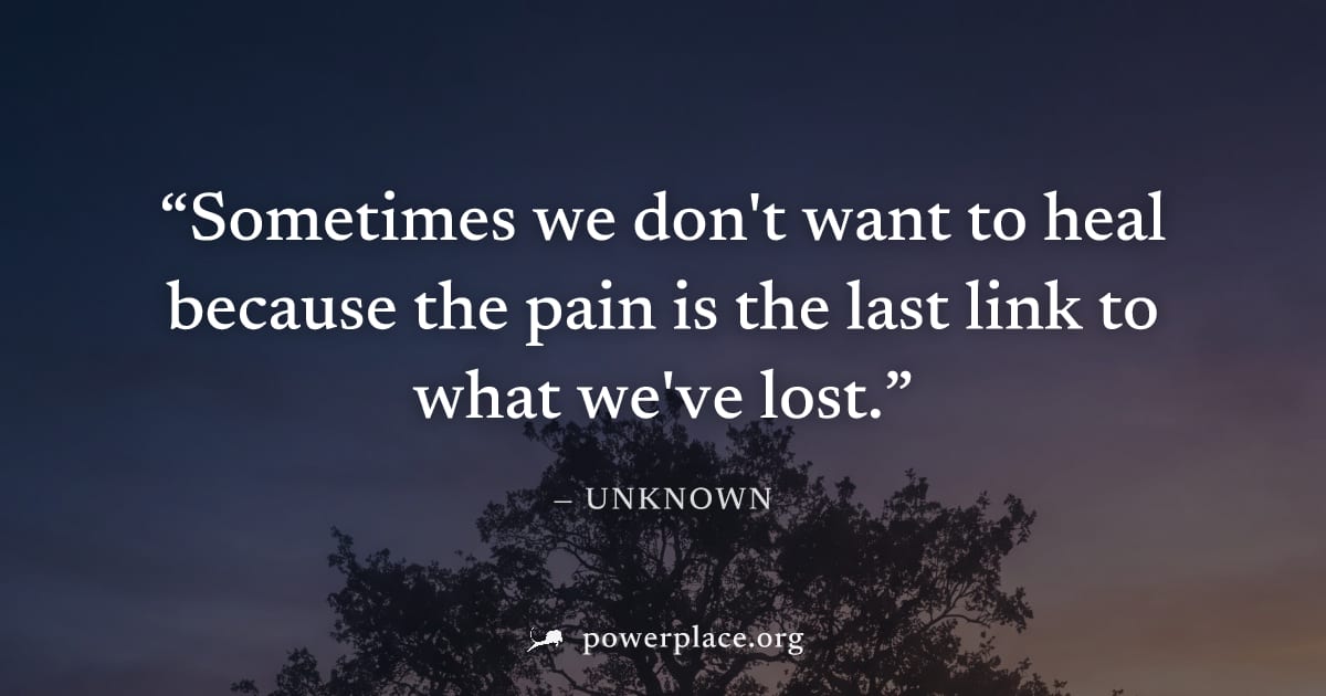 "Sometimes we don't want to heal because the pain is the last link to what we've lost." — Unknown