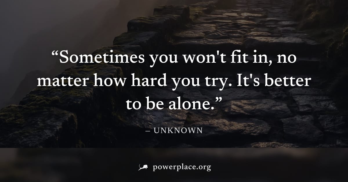 "Sometimes you won't fit in, no matter how hard you try. It's better to be alone." — Unknown