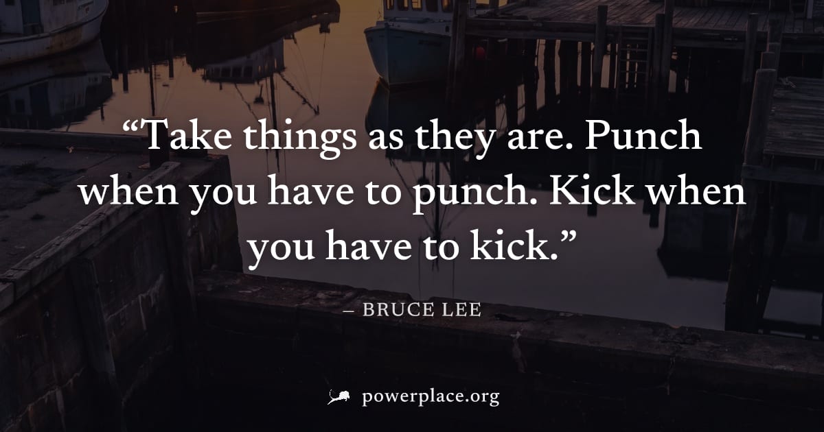 "Take things as they are. Punch when you have to punch. Kick when you have to kick." — Bruce Lee