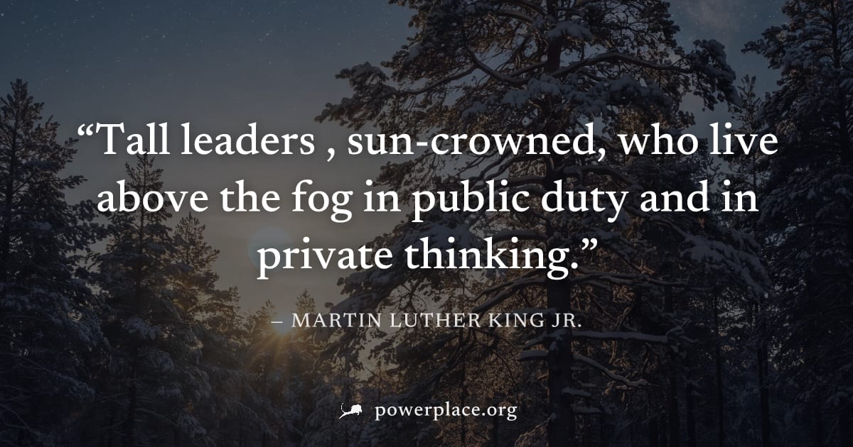"Tall leaders , sun-crowned, who live above the fog in public duty and in private thinking." — Martin Luther King Jr.