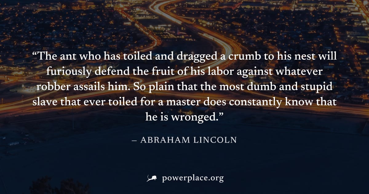 "The ant who has toiled and dragged a crumb to his nest will furiously defend the fruit of his labor against whatever robber assails him. So plain that the most dumb and stupid slave that ever toiled 