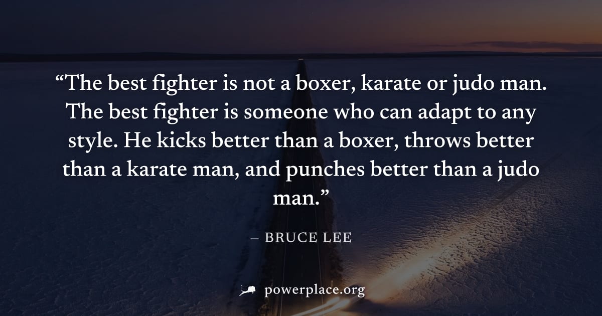 "The best fighter is not a boxer, karate or judo man. The best fighter is someone who can adapt to any style. He kicks better than a boxer, throws better than a karate man, and punches better than a j