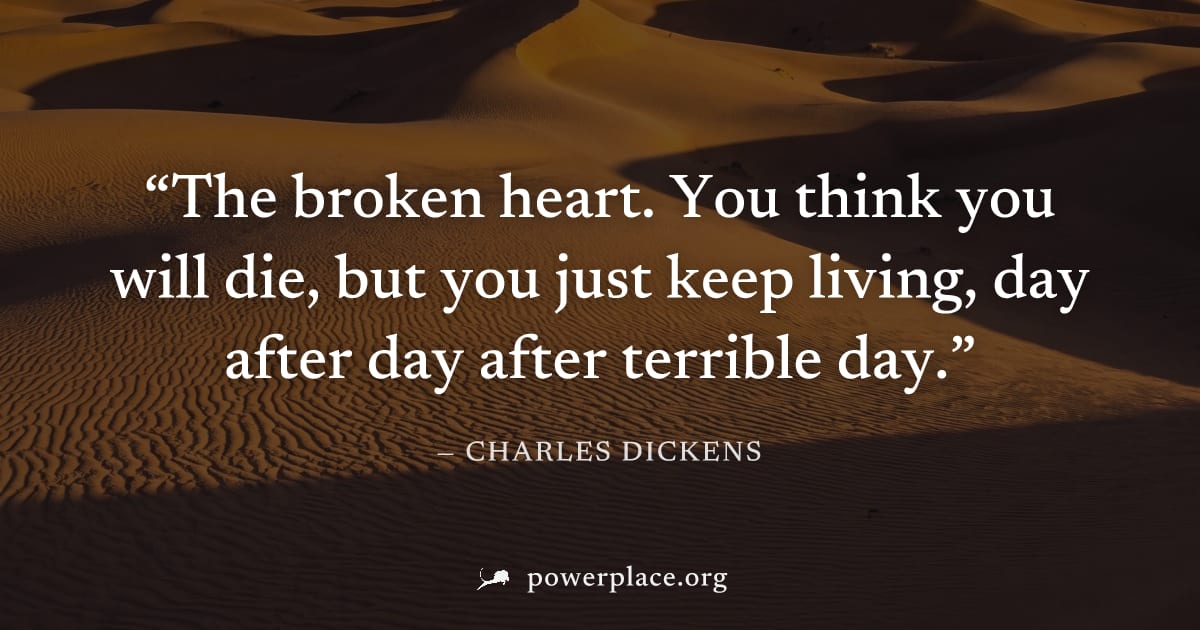 "The broken heart. You think you will die, but you just keep living, day after day after terrible day." — Charles Dickens