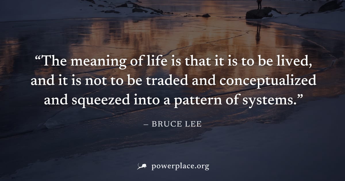 "The meaning of life is that it is to be lived, and it is not to be traded and conceptualized and squeezed into a pattern of systems." — Bruce Lee