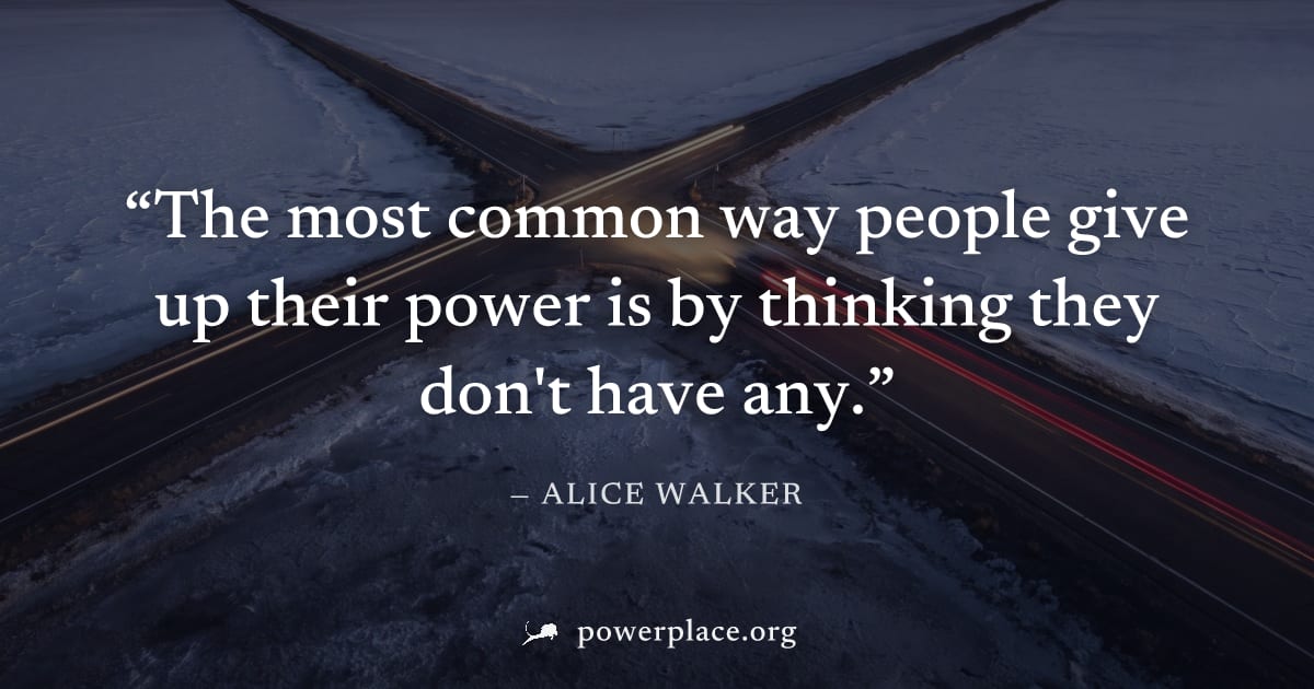 "The most common way people give up their power is by thinking they don't have any." — Alice Walker