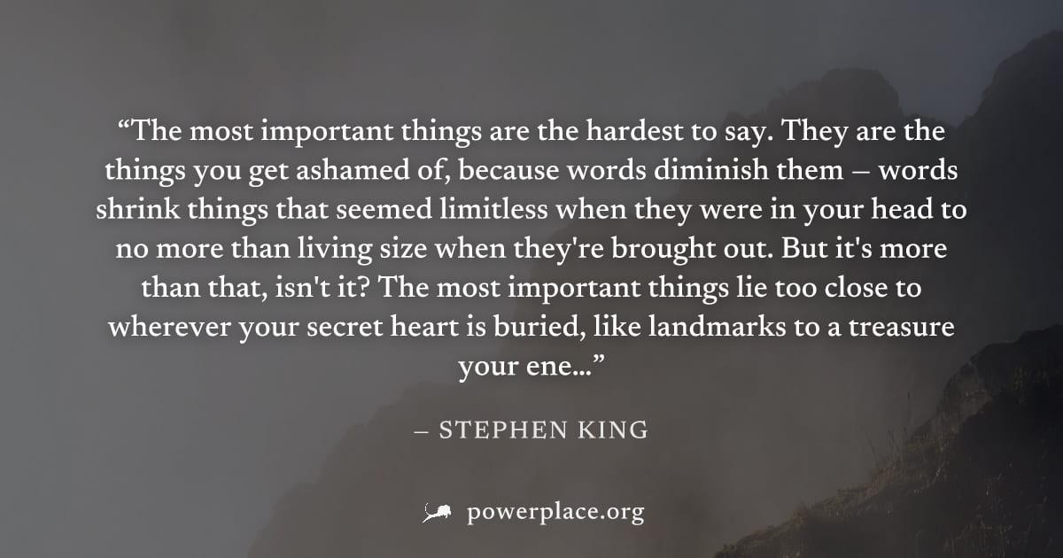 "The most important things are the hardest to say. They are the things you get ashamed of, because words diminish them — words shrink things that seemed limitless when they were in your head to no mor