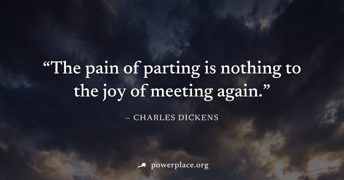 "The pain of parting is nothing to the joy of meeting again." — Charles Dickens