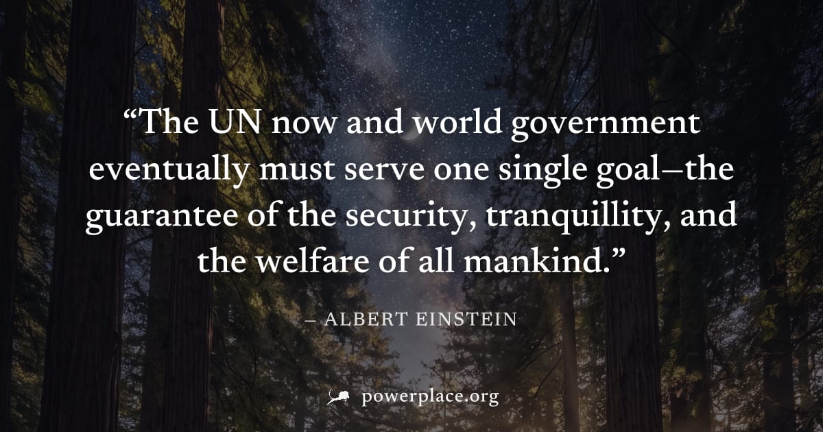 "The UN now and world government eventually must serve one single goal—the guarantee of the security, tranquillity, and the welfare of all mankind." — Albert Einstein