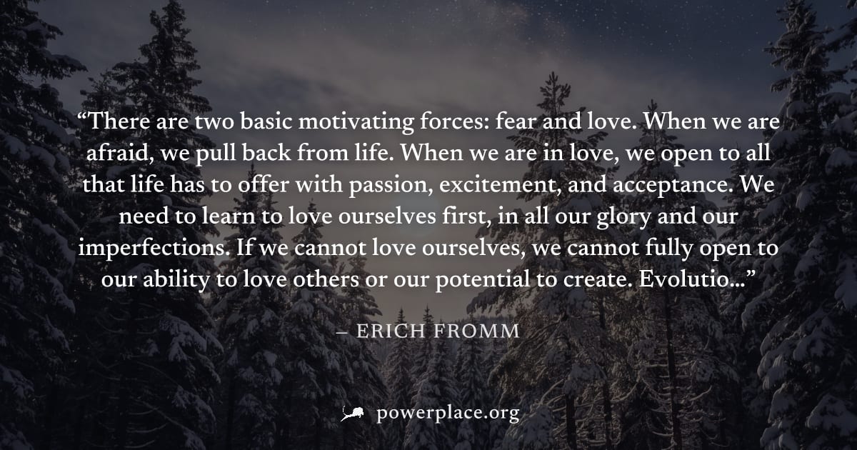 "There are two basic motivating forces: fear and love. When we are afraid, we pull back from life. When we are in love, we open to all that life has to offer with passion, excitement, and acceptance. 