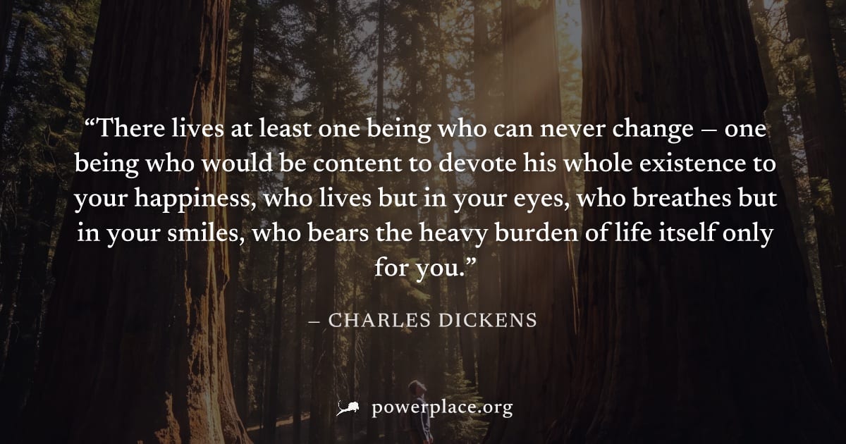 "There lives at least one being who can never change — one being who would be content to devote his whole existence to your happiness, who lives but in your eyes, who breathes but in your smiles, who 