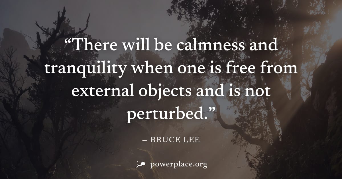 "There will be calmness and tranquility when one is free from external objects and is not perturbed." — Bruce Lee