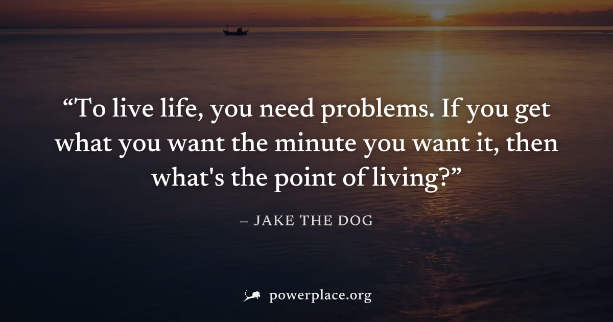 "To live life, you need problems. If you get what you want the minute you want it, then what's the point of living?" — Jake the Dog