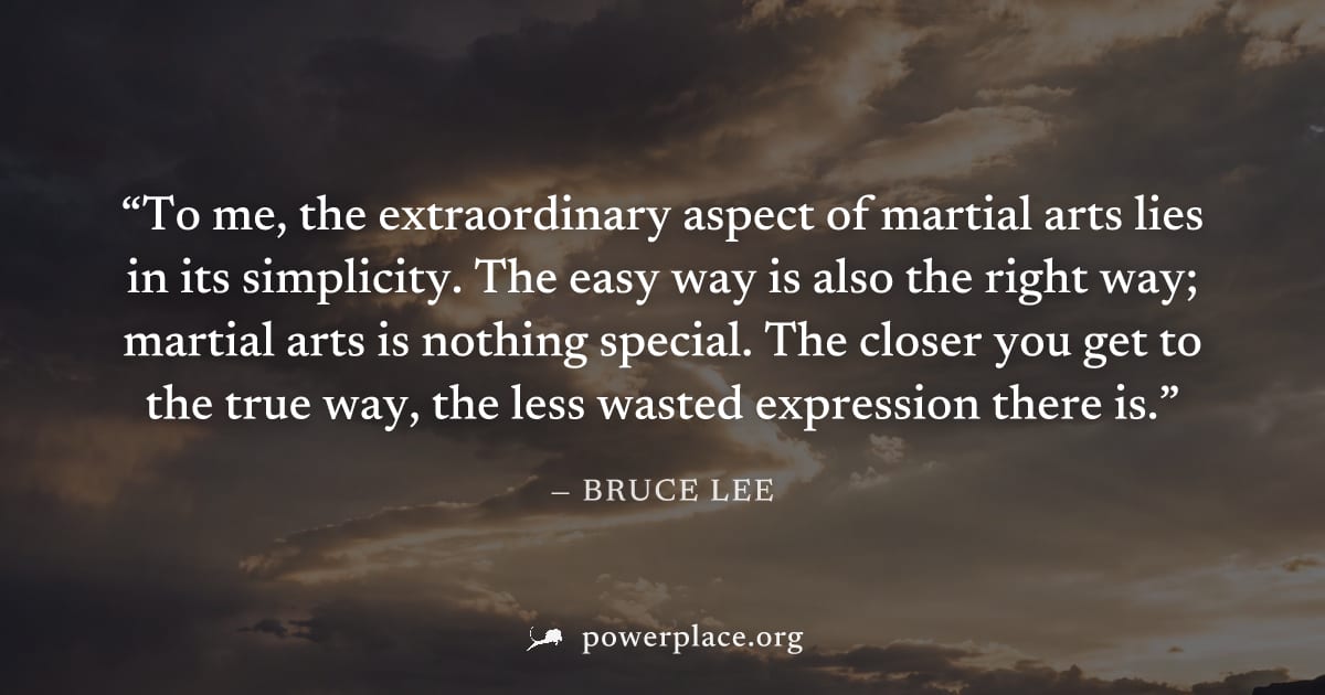"To me, the extraordinary aspect of martial arts lies in its simplicity. The easy way is also the right way; martial arts is nothing special. The closer you get to the true way, the less wasted expres