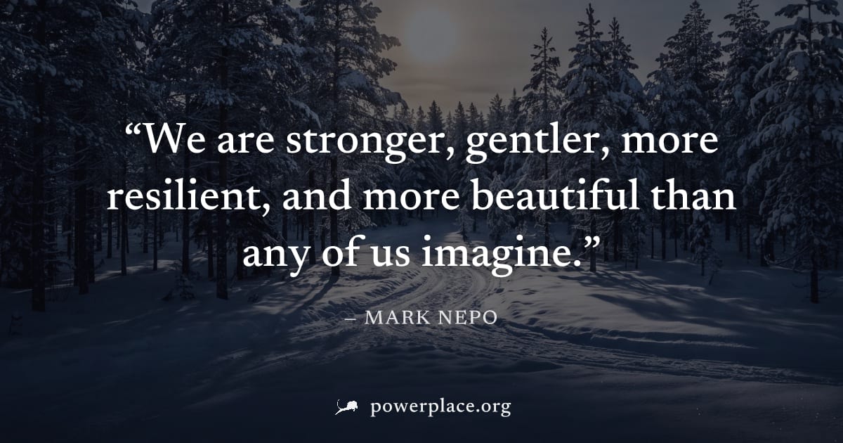 "We are stronger, gentler, more resilient, and more beautiful than any of us imagine." — Mark Nepo
