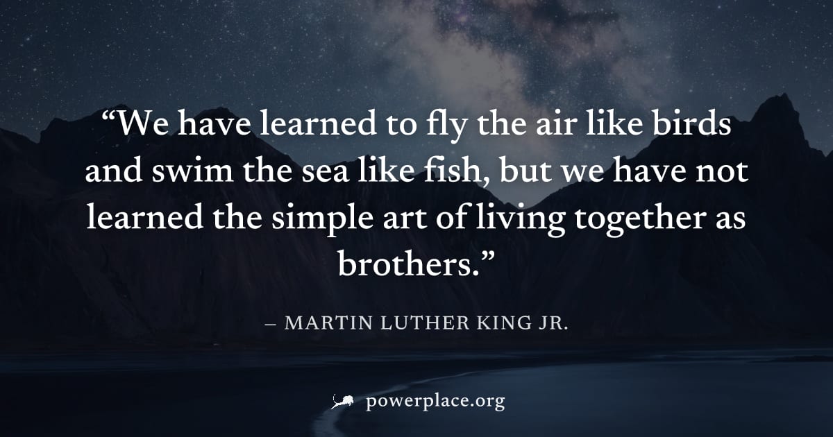 "We have learned to fly the air like birds and swim the sea like fish, but we have not learned the simple art of living together as brothers." — Martin Luther King Jr.