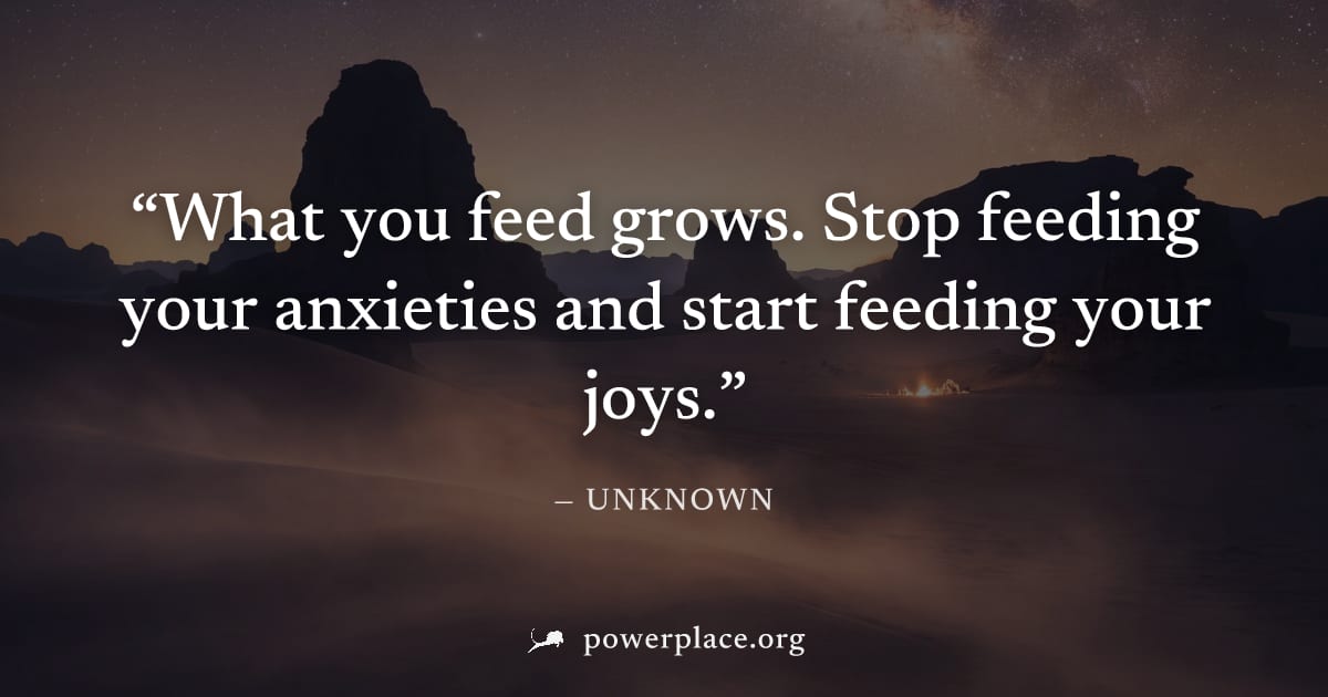 "What you feed grows. Stop feeding your anxieties and start feeding your joys." — Unknown