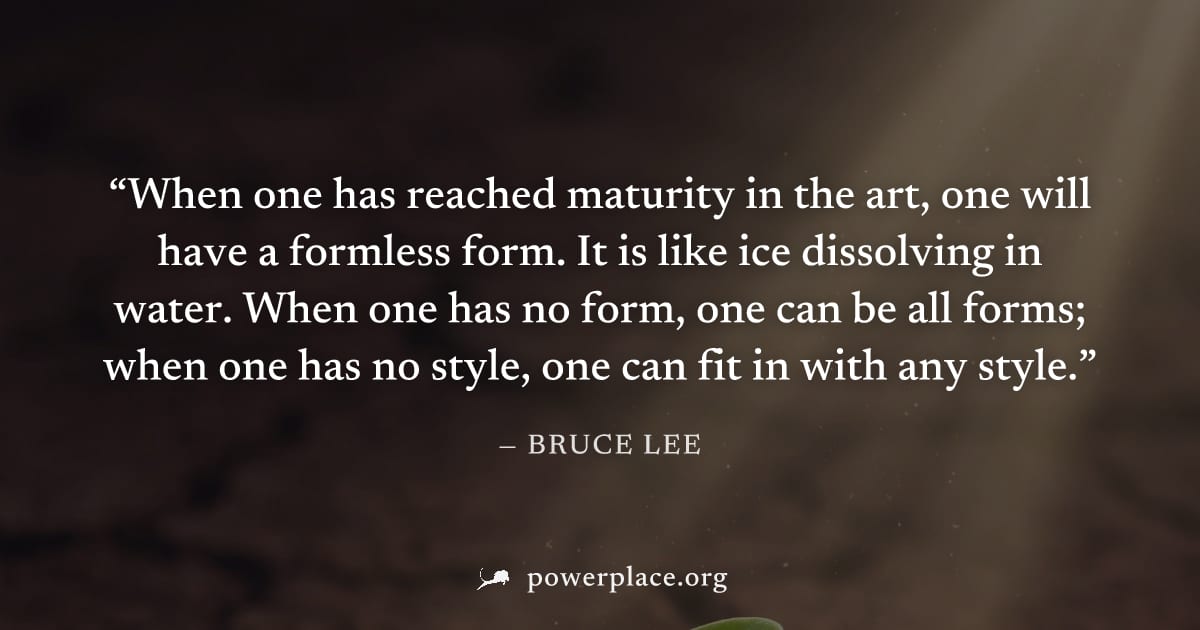 "When one has reached maturity in the art, one will have a formless form. It is like ice dissolving in water. When one has no form, one can be all forms; when one has no style, one can fit in with any