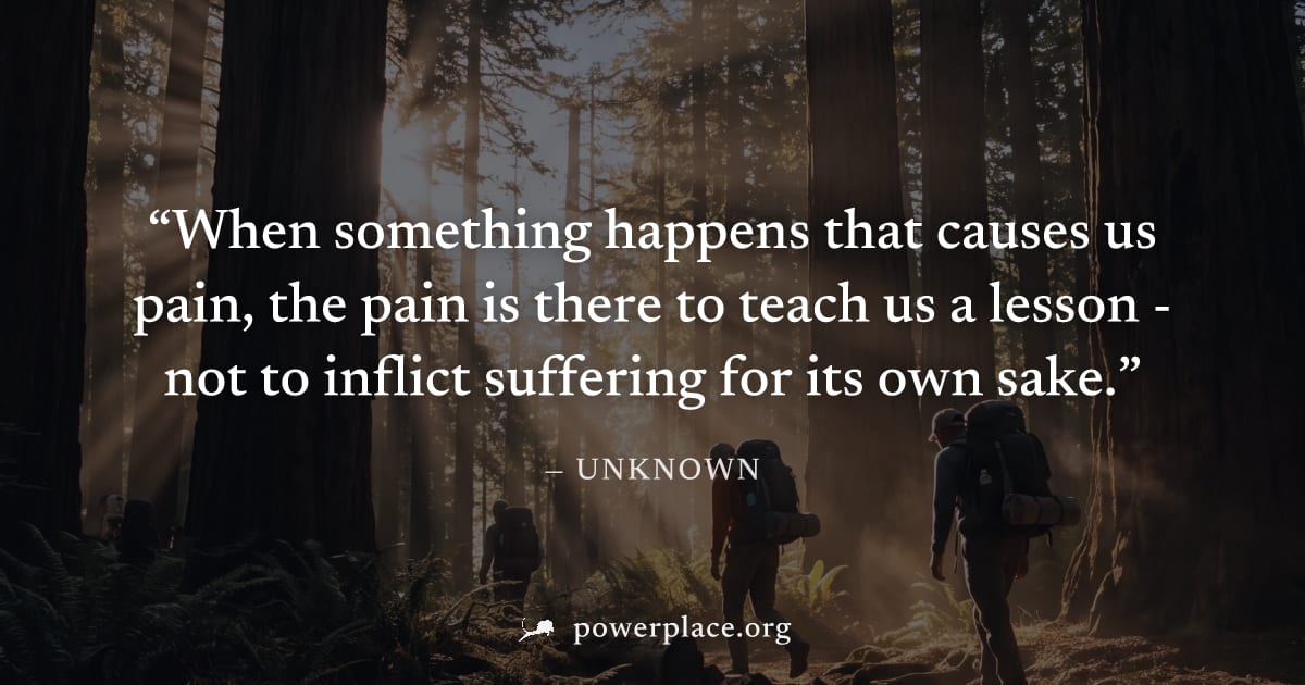 "When something happens that causes us pain, the pain is there to teach us a lesson - not to inflict suffering for its own sake." — Unknown