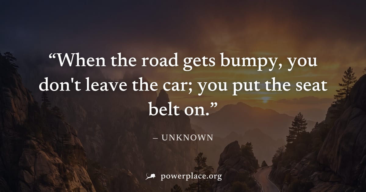 "When the road gets bumpy, you don't leave the car; you put the seat belt on." — Unknown