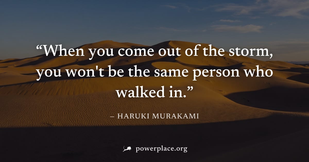 "When you come out of the storm, you won't be the same person who walked in." — Haruki Murakami