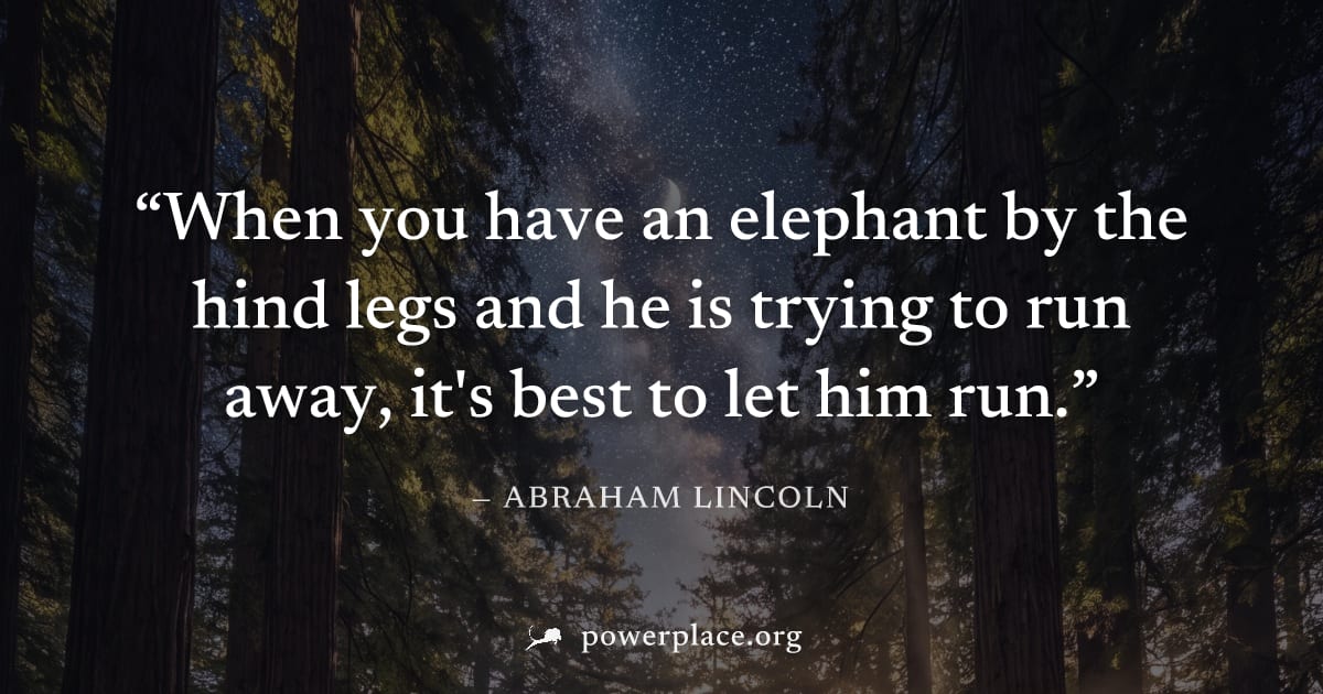 "When you have an elephant by the hind legs and he is trying to run away, it's best to let him run." — Abraham Lincoln