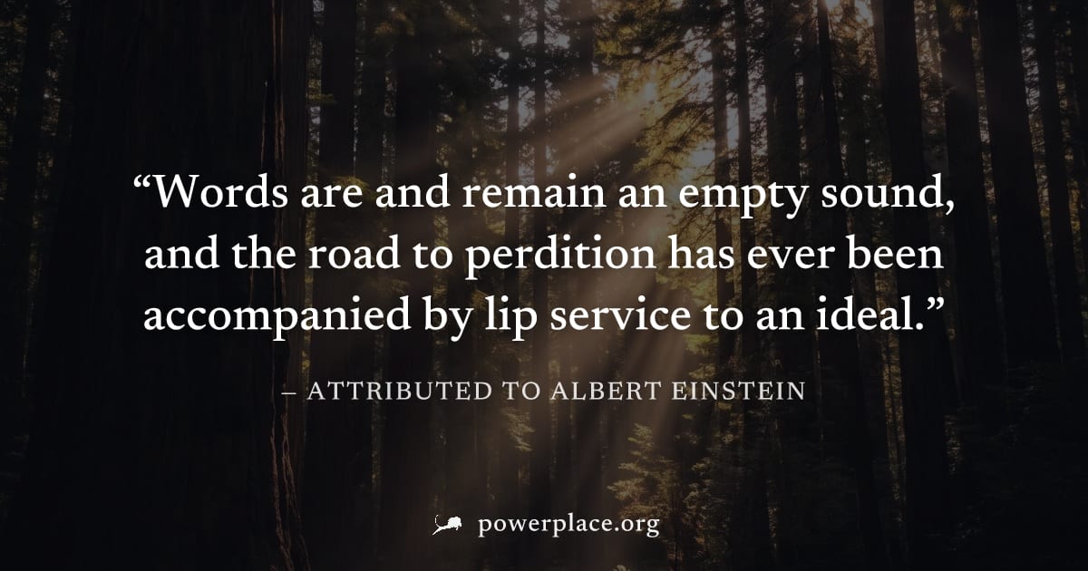 "Words are and remain an empty sound, and the road to perdition has ever been accompanied by lip service to an ideal." — Attributed to Albert Einstein