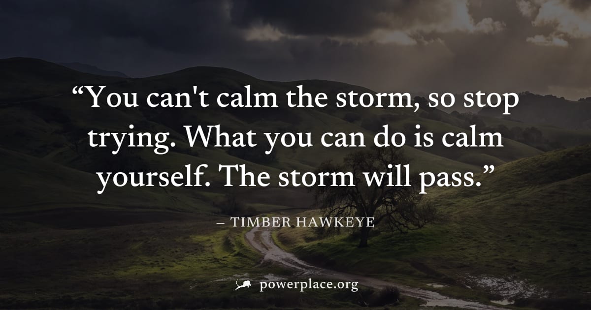 "You can't calm the storm, so stop trying. What you can do is calm yourself. The storm will pass." — Timber Hawkeye