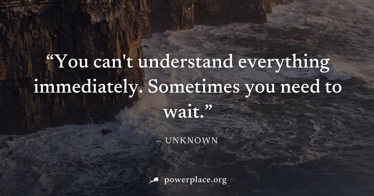 "You can't understand everything immediately. Sometimes you need to wait." — Unknown