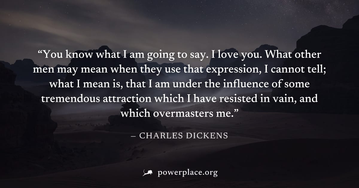 "You know what I am going to say. I love you. What other men may mean when they use that expression, I cannot tell; what I mean is, that I am under the influence of some tremendous attraction which I 