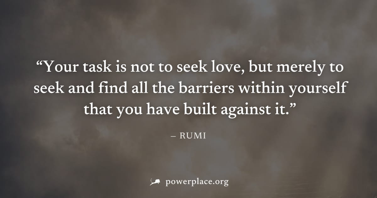 "Your task is not to seek love, but merely to seek and find all the barriers within yourself that you have built against it." — Rumi